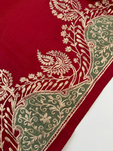 Lightweight Pure Tussar Silk Saree | Zardosi Pita Zari Work | Maroon | Hand Embroidery | Ships from California